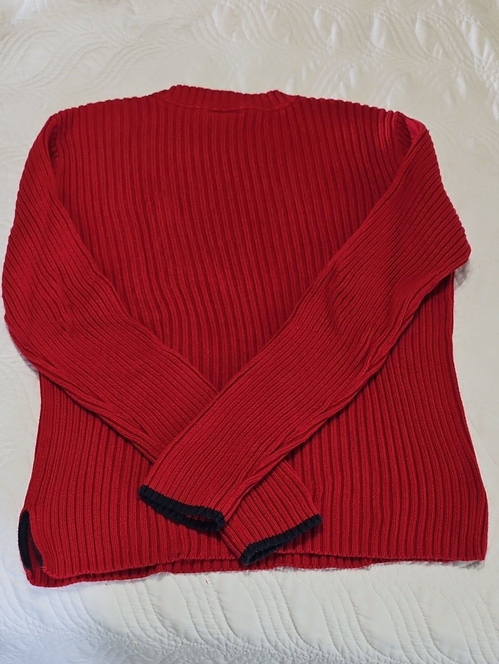 Ralph Lauren Kids Red Ribbed Crewneck Sweater with Flag Motif - Picture 4 of 7